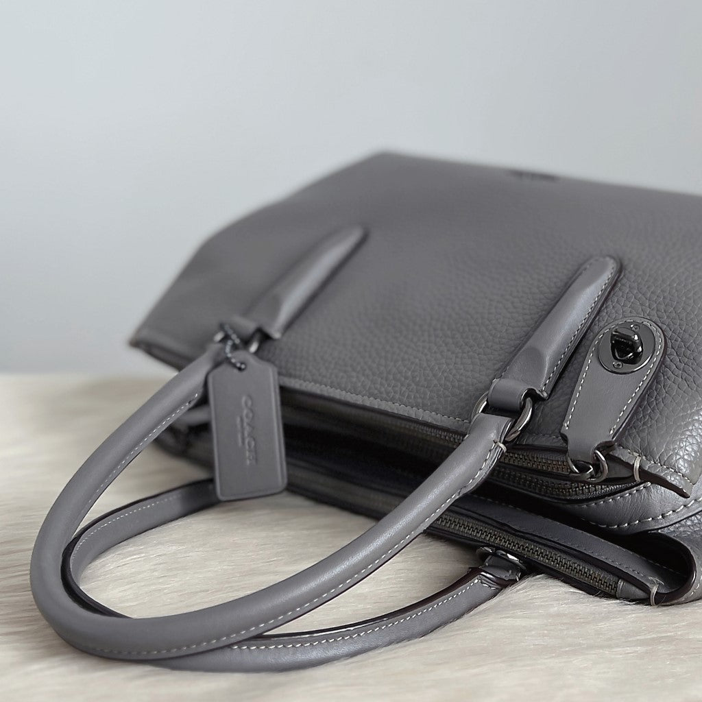 Coach Grey Leather Triple Compartment Career 2 Way Shoulder Bag Like New