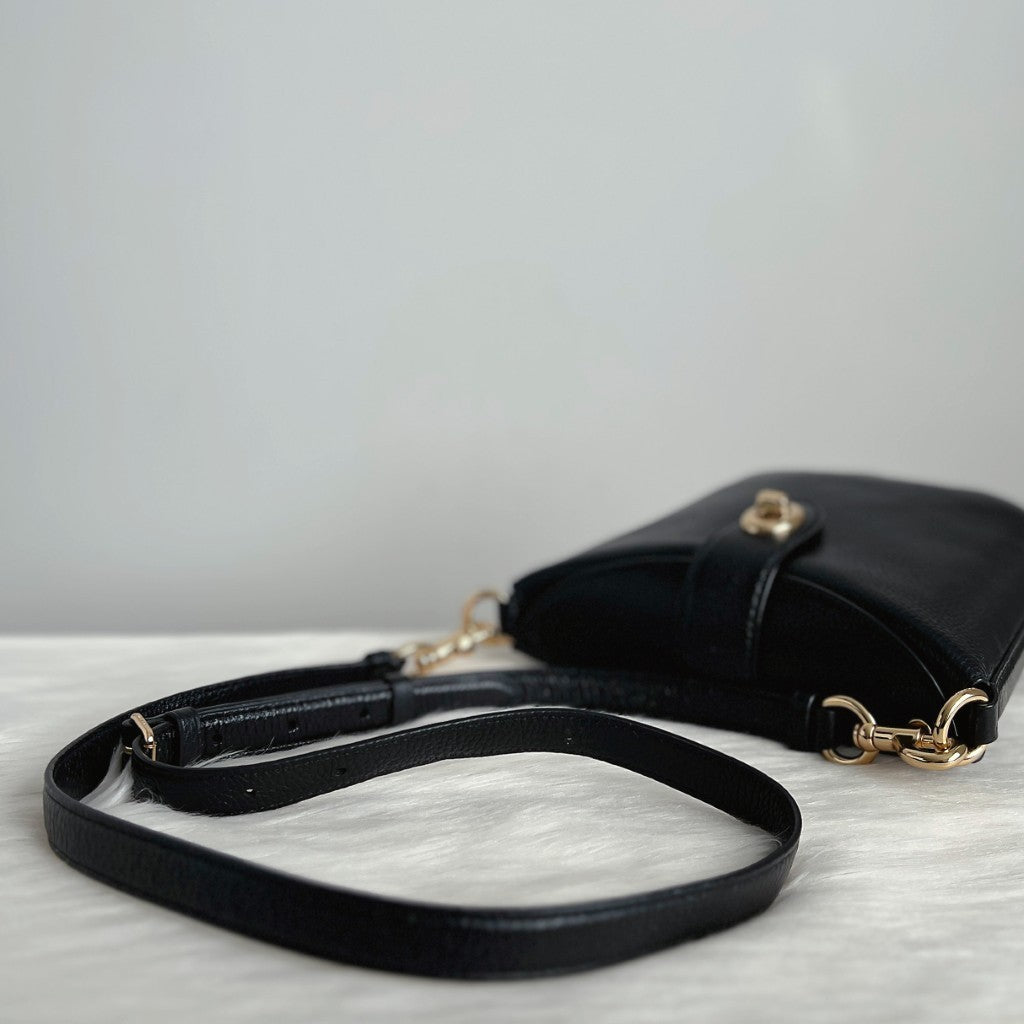 Coach Black Leather Trun Lock Buckle Crossbody Shoulder Bag Like New