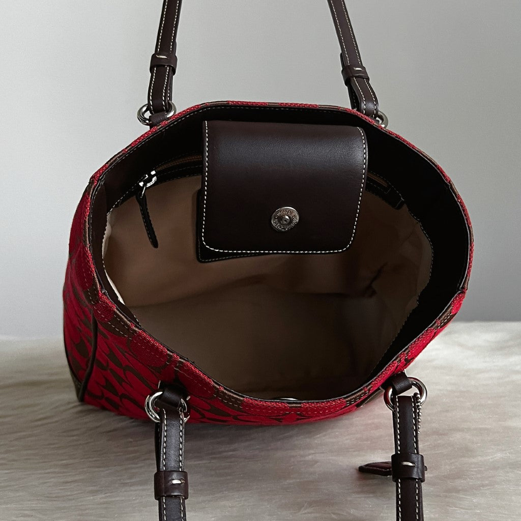Coach Chocolate Jacquard Leather Monogram Shoulder Bag Excellent