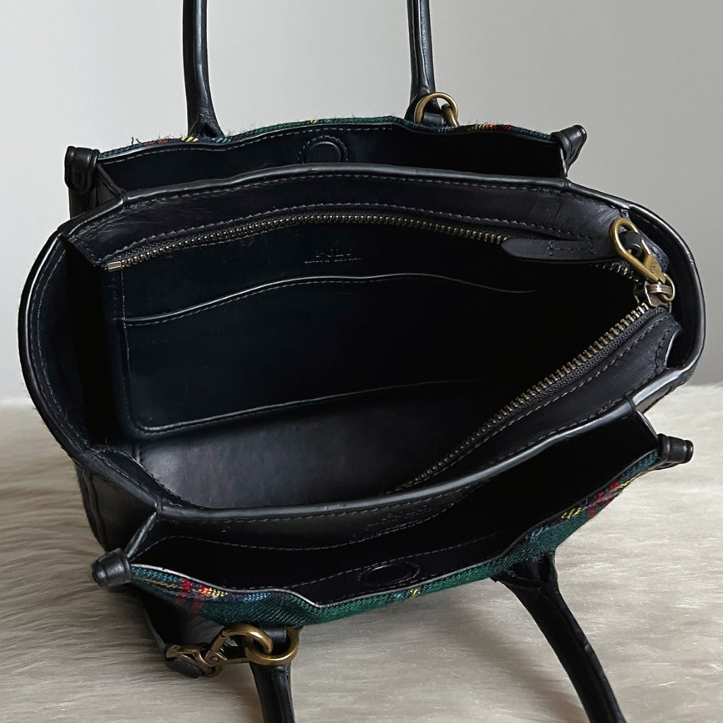 Ralph Lauren Black Leather Check Pattern 2 Way Shoulder Bag Excellent