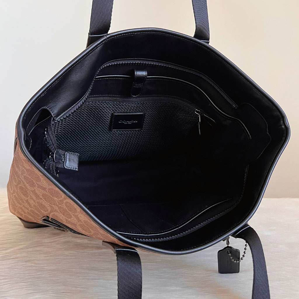 Coach Black Leather Monogram Large Unisex Carryall Shoulder Bag Excellent