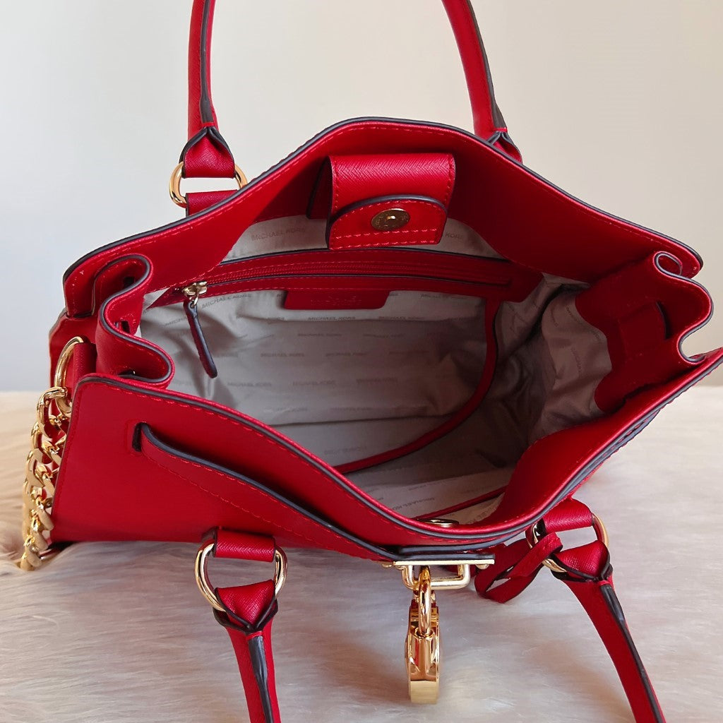 Michael Kors Red Leather Hamilton 2 Way Shoulder Bag Excellent