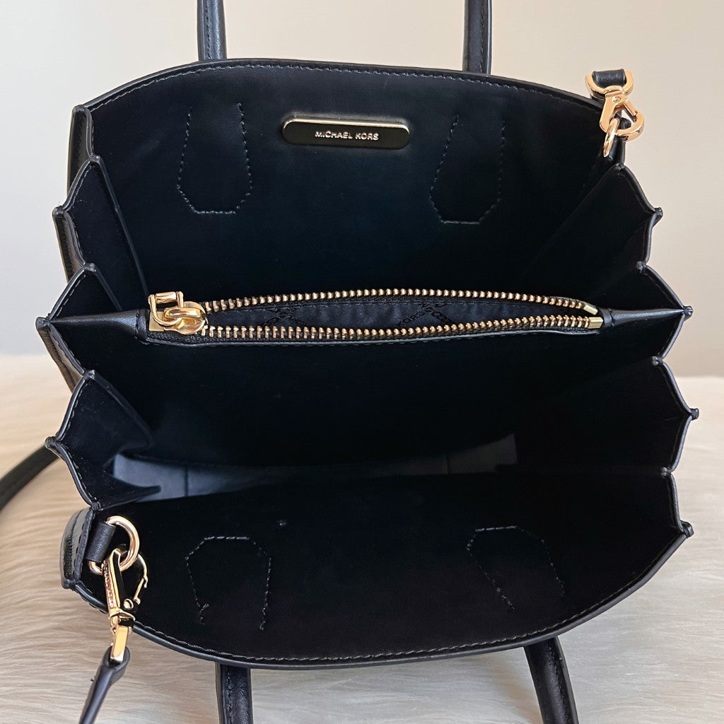 Michael Kors Black Leather Studded Triple Compartment 2 Way Shoulder Bag Excellent