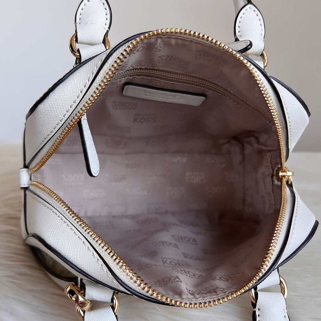 Michael Kors White Saffiano Leather Boston 2 Way Shoulder Bag