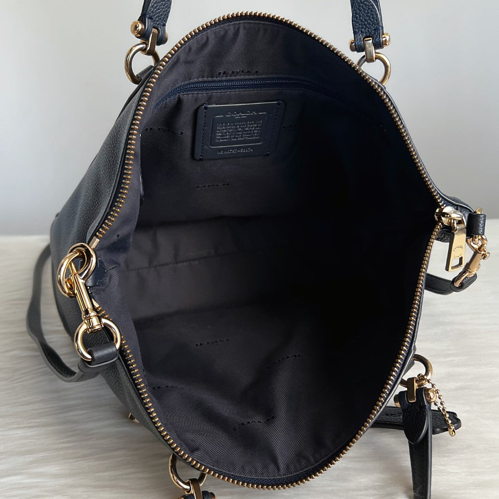 Coach Navy Leather Front Detail 2 Way Shoulder Bag Excellent