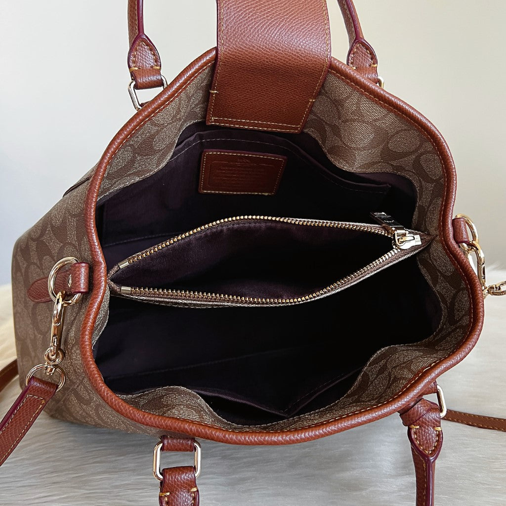 Coach Caramel Leather Monogram Triple Compartment 2 Way Shoulder Bag Like New