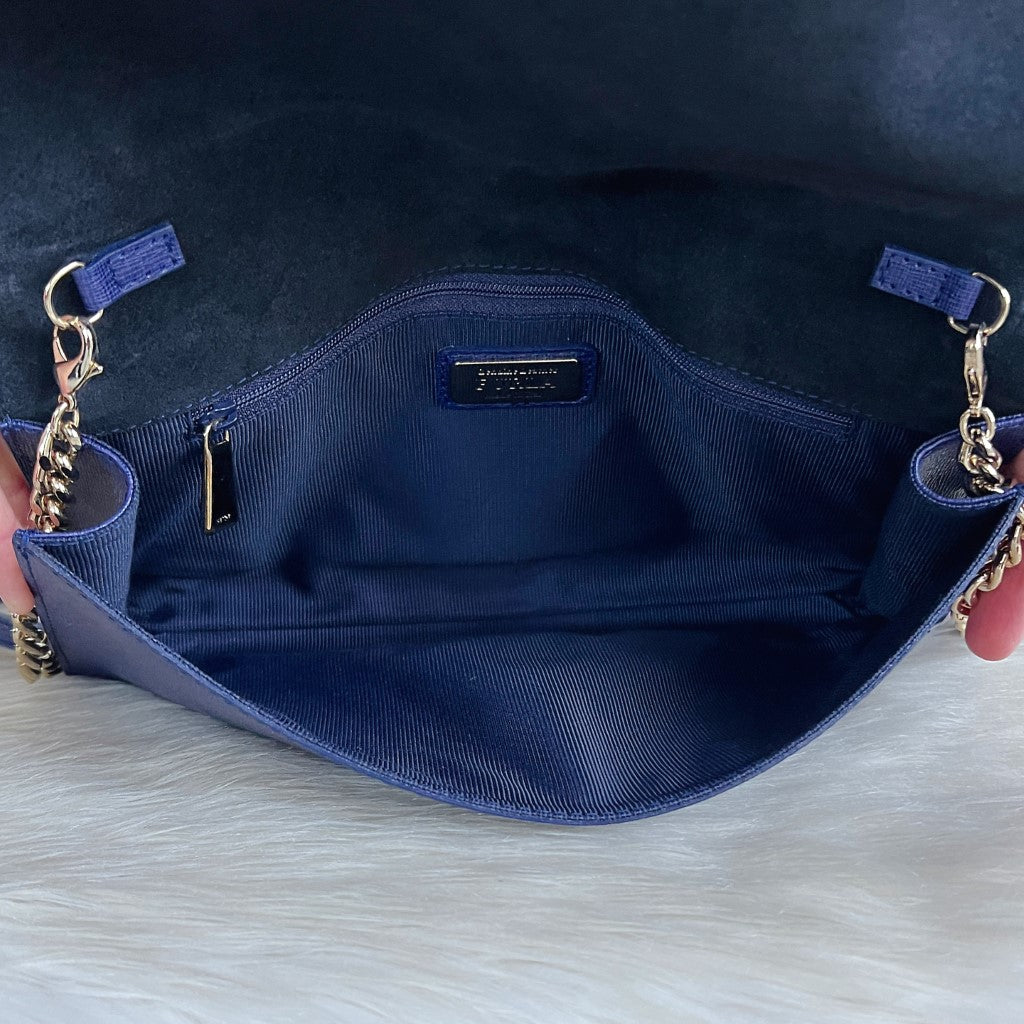 Furla Violet Leather Front Logo Chain Detail Shoulder Bag Like New