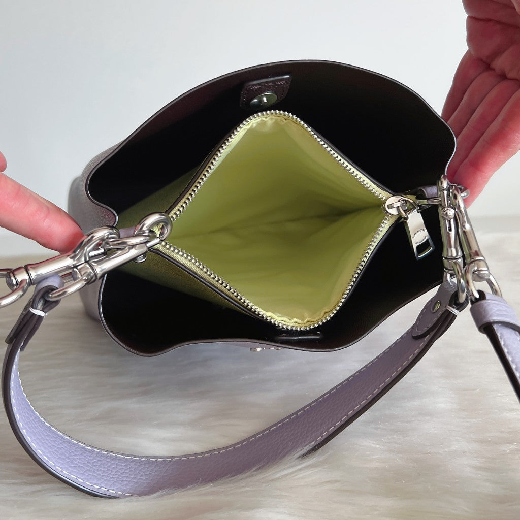Coach Lavender Leather Triple Compartment Bucket 2 Way Shoulder Bag Like New
