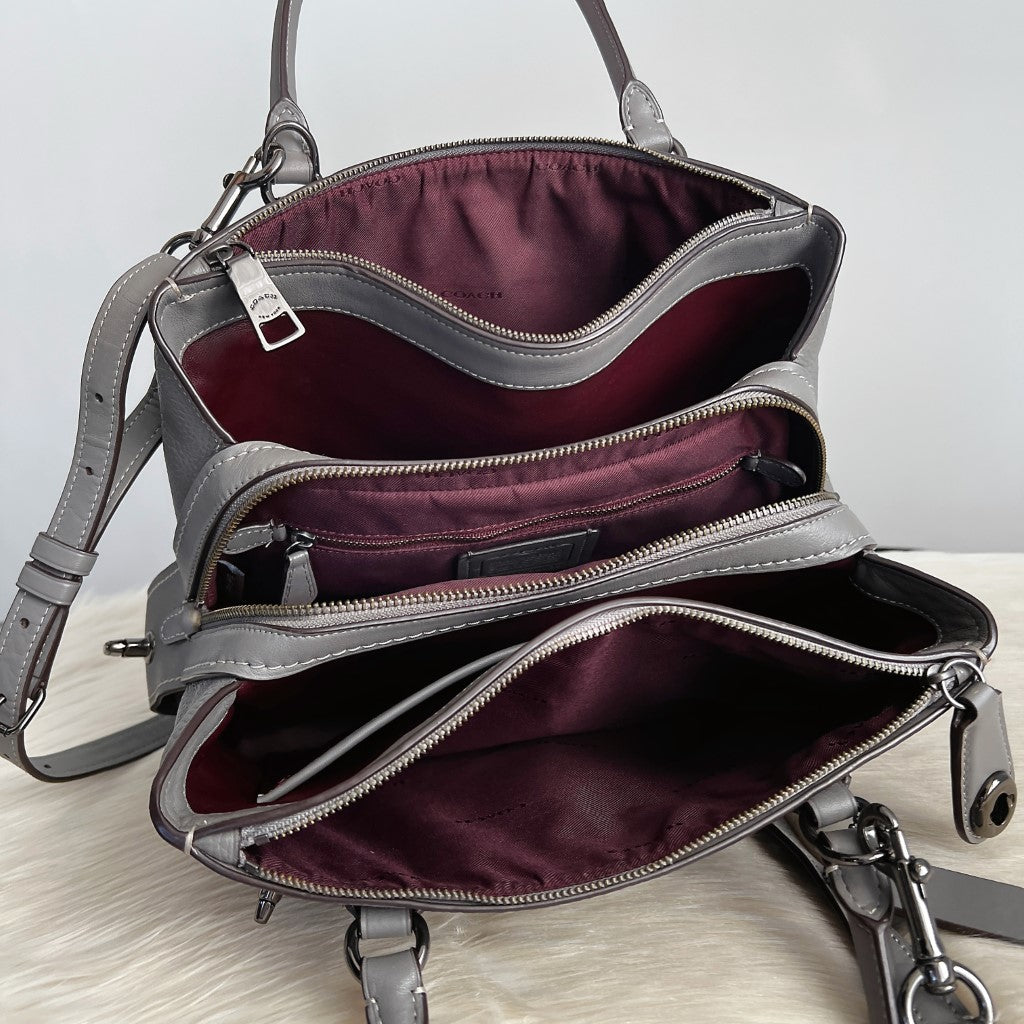 Coach Grey Leather Triple Compartment Career 2 Way Shoulder Bag Like New