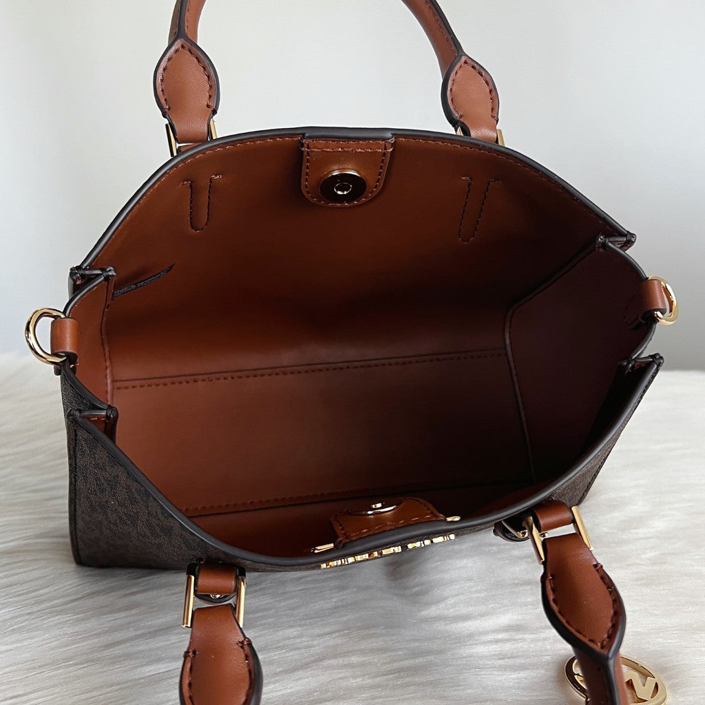 Michael Kors Caramel Leather Monogram 2 Way Shoulder Bag 2-in-1 Like New