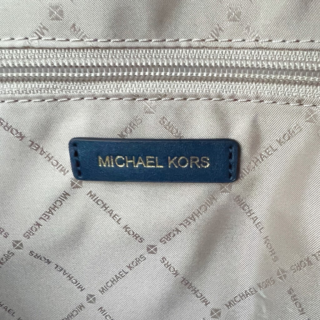 Michael Kors Navy Leather Monogram Oversized Book Tote 2 Way Shoulder Bag Like New
