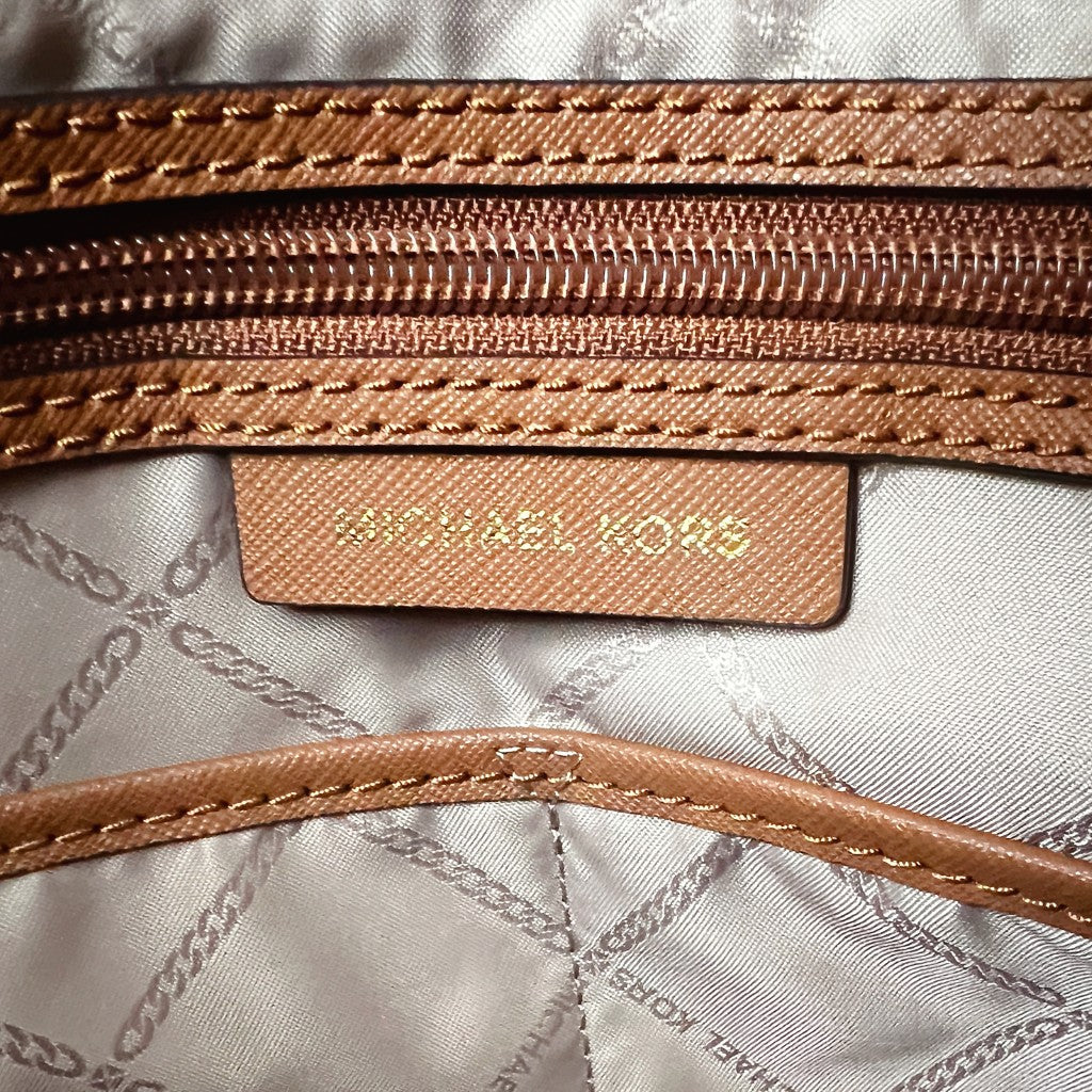 Michael Kors Caramel Leather Monogram Triple Compartment Shoulder Bag Like New