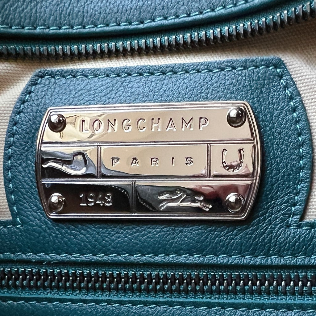 Longchamp Dark Green Leather Quilted Career Shoulder Bag Excellent