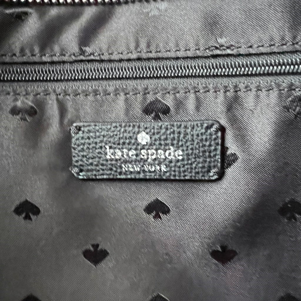 Kate Spade Black Leather Front Logo Carryall Tote Shoulder Bag Like New