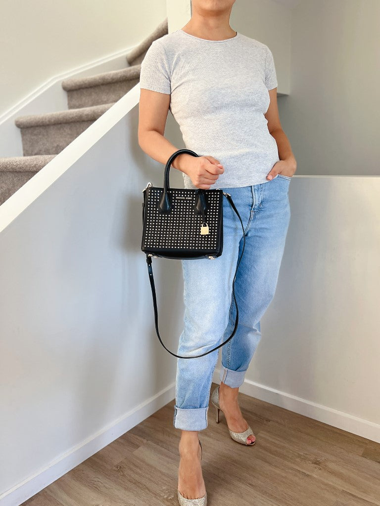 Michael Kors Black Leather Studded Triple Compartment 2 Way Shoulder Bag Excellent