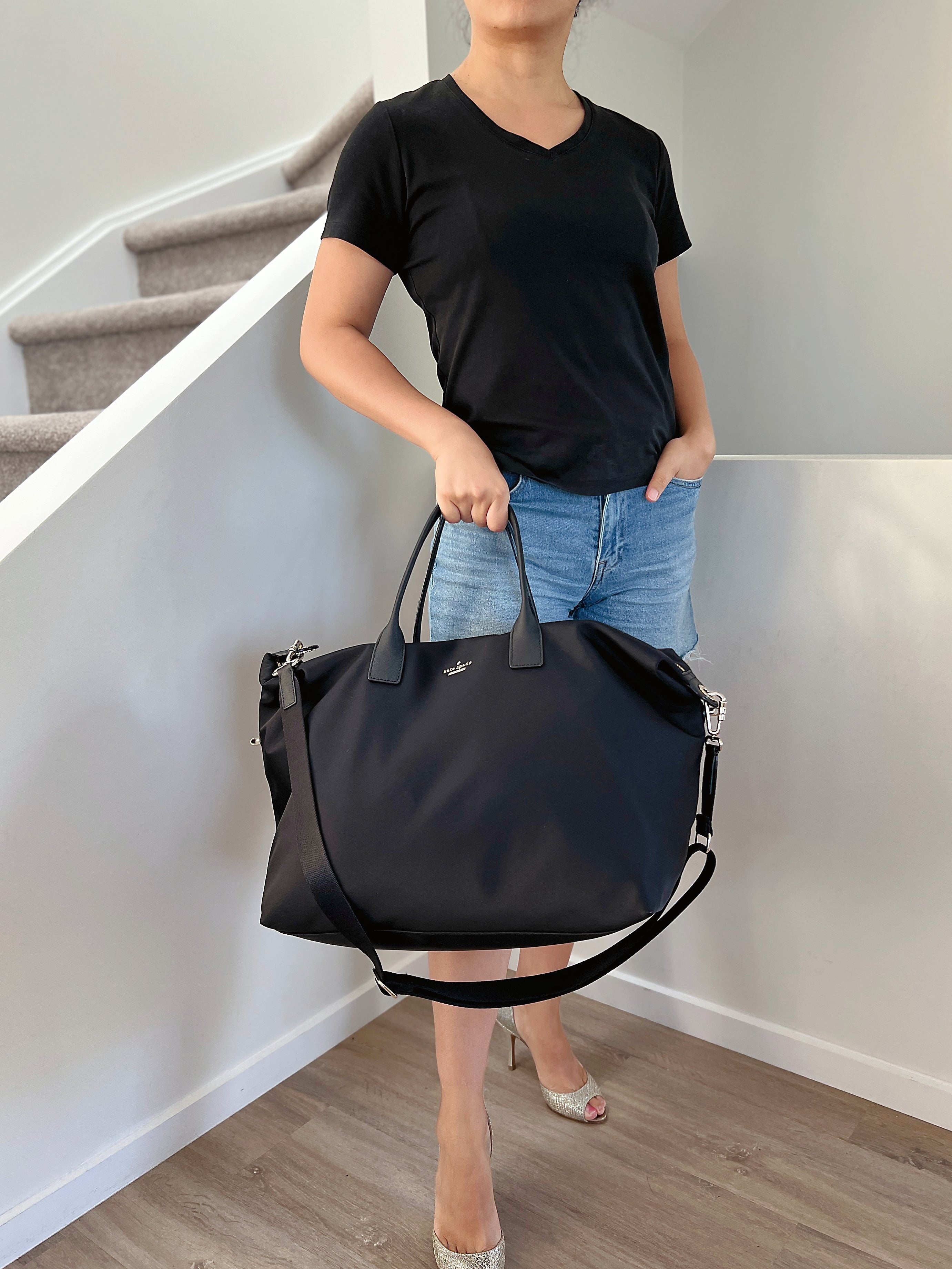 Kate Spade Black Front Logo Classic Carryall Large Travel Bag Like New