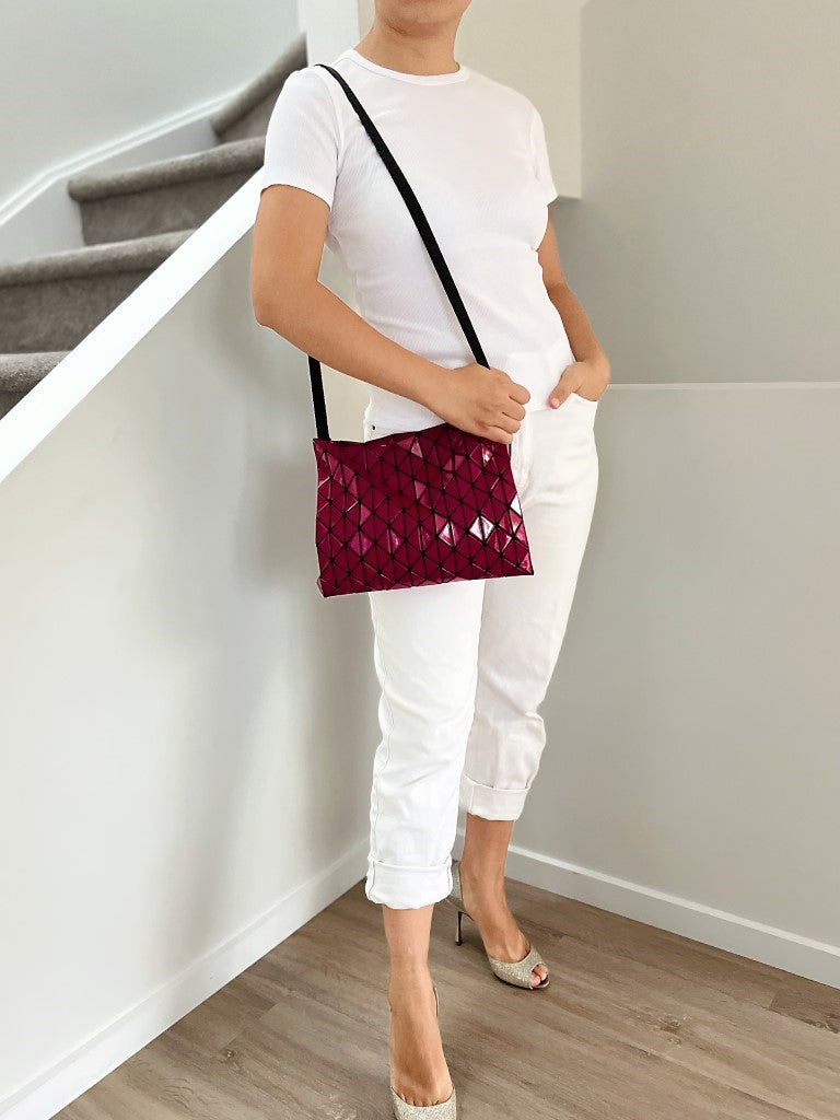 Issey Miyake Fuchsia Geometric Panels Crossbody Shoulder Bag Excellent