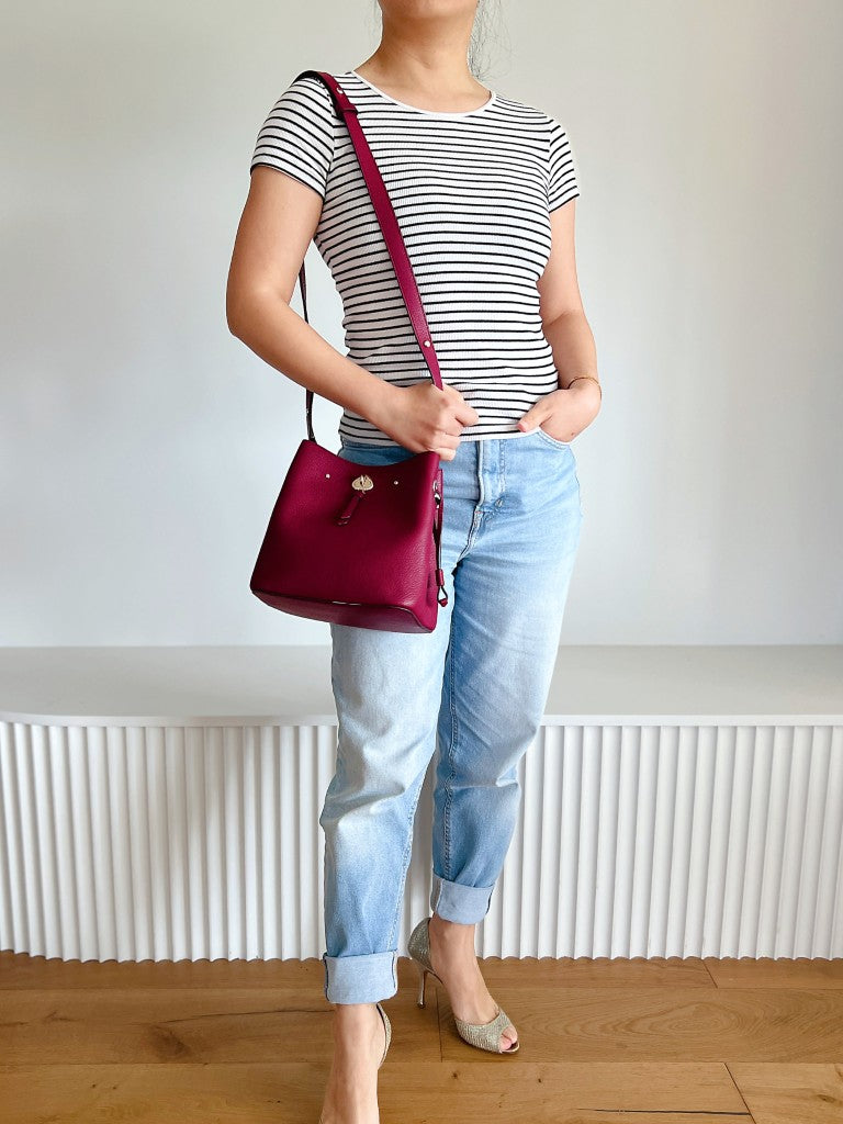 Kate Spade Burgundy Leather Triple Compartment Bucket Shoulder Bag Excellent