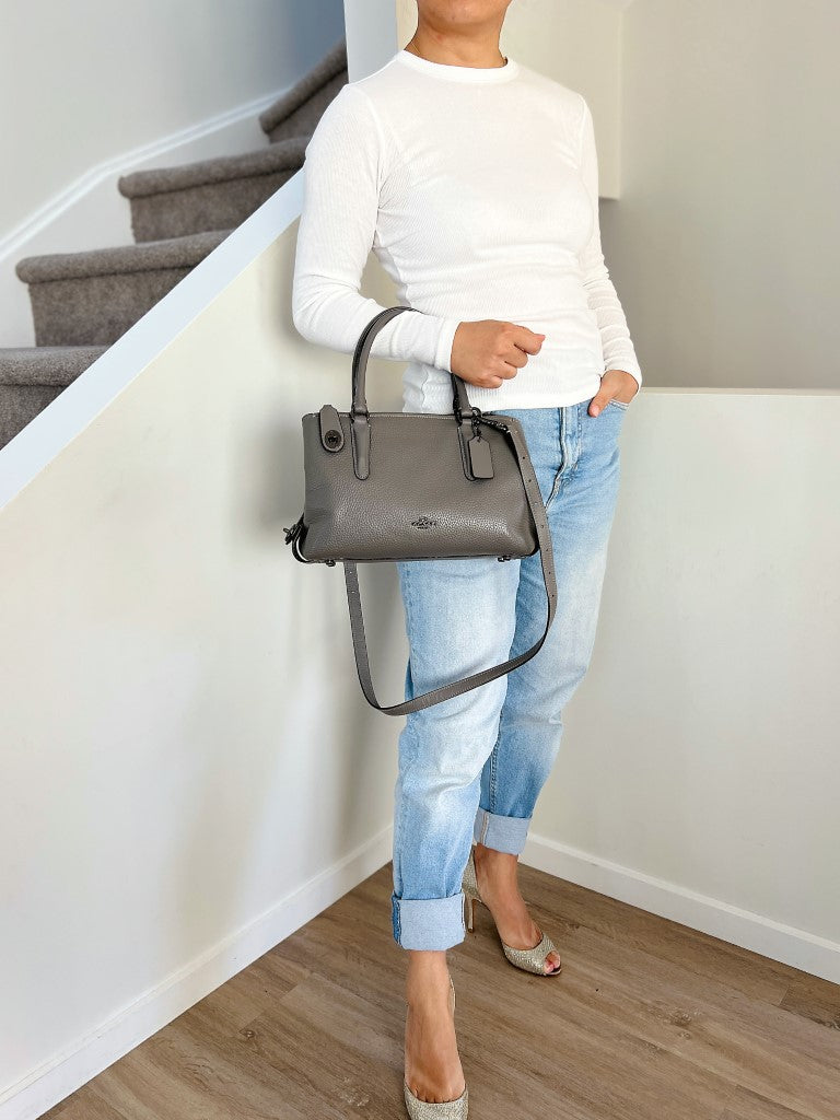 Coach Grey Leather Triple Compartment Career 2 Way Shoulder Bag Like New