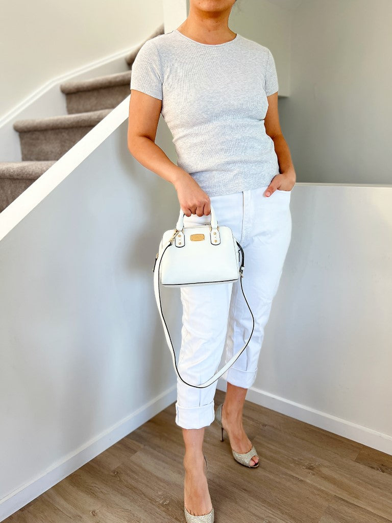 Michael Kors White Saffiano Leather Boston 2 Way Shoulder Bag