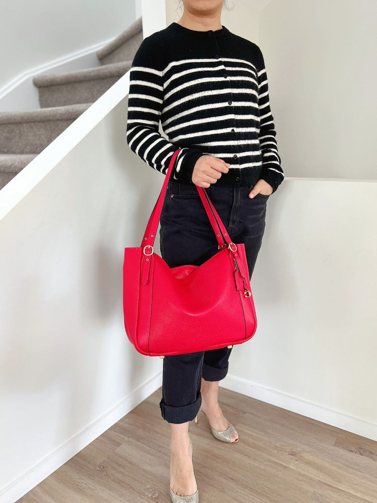 Coach Red Pebbled Leather Slouchy Carryall Large Shoulder Bag Like New
