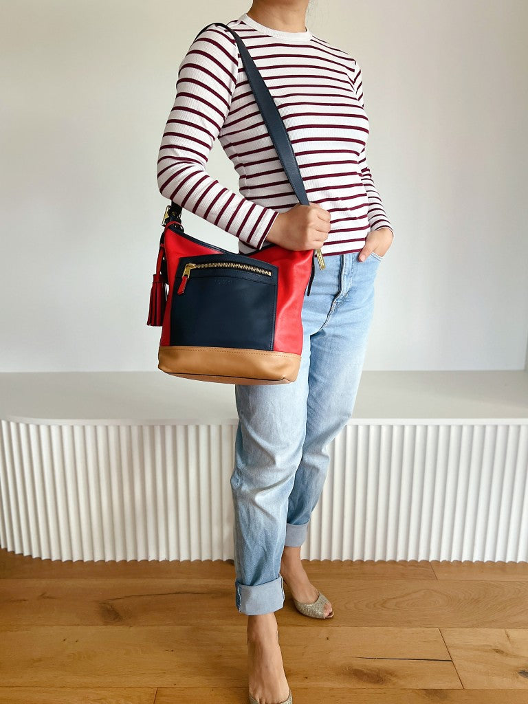 Coach Tri-Tone Leather Patchwork Tassel Charm Crossbody Shoulder Bag Like New