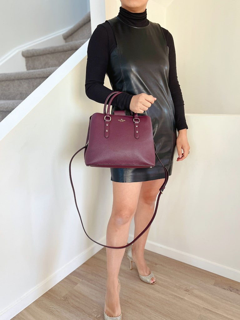 Kate Spade Burgundy Leather Triple Compartment 2 Way Shoulder Bag Like New