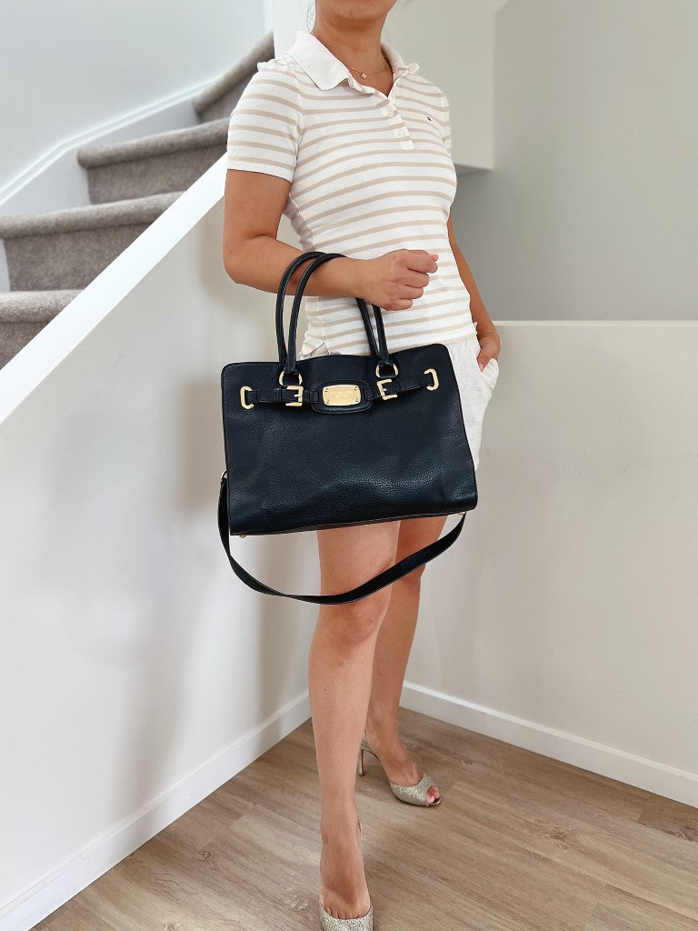 Michael Kors Black Leather Hamilton 2 Way Shoulder Bag Excellent