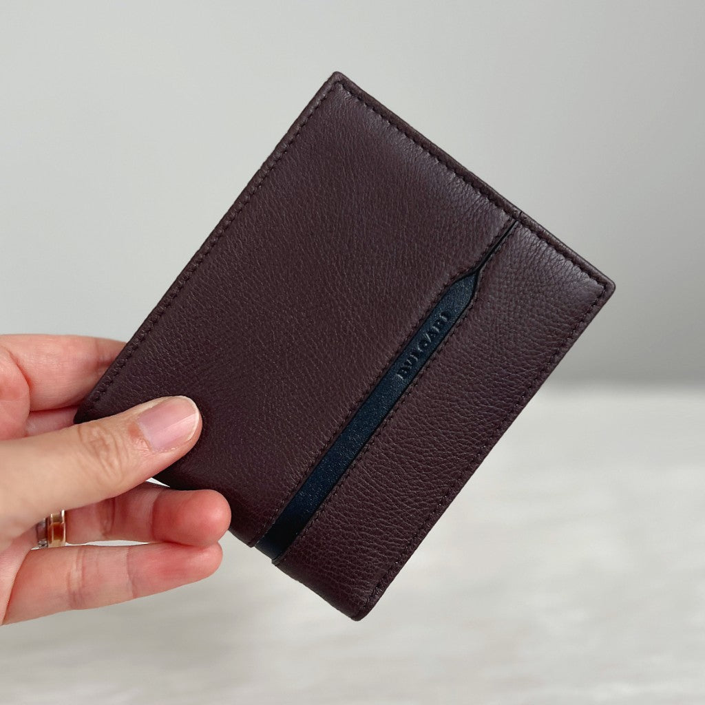 Bvlgari Two Tone Leather Bi-fold Unisex Wallet Like New