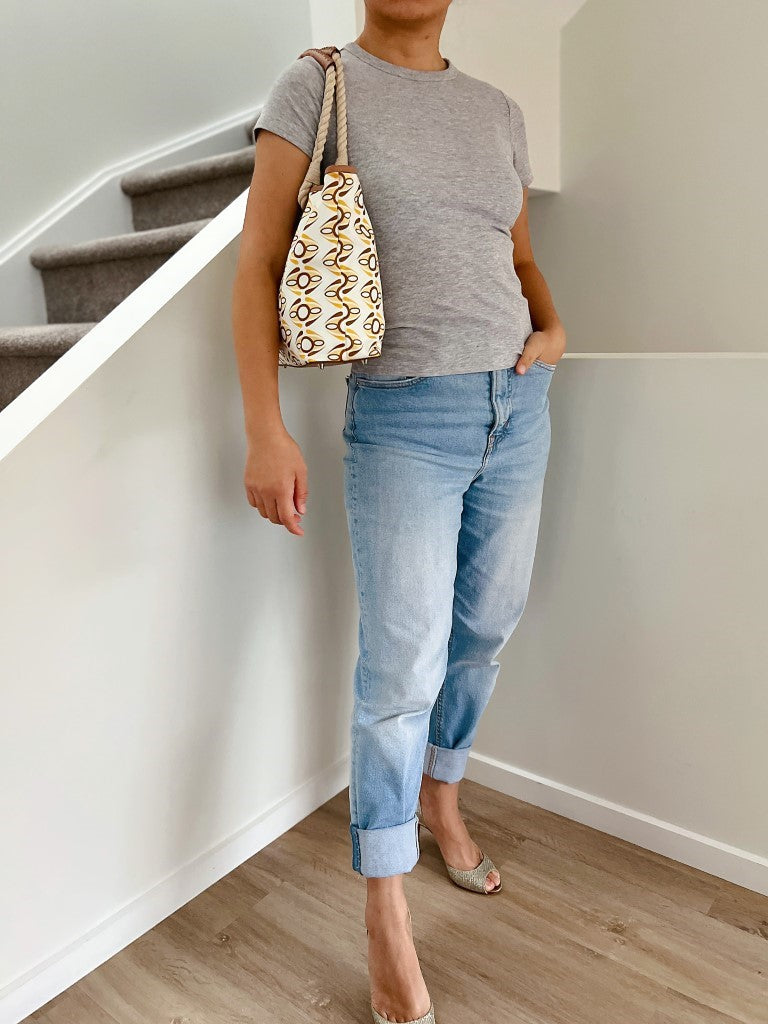 Anya Hindmarch Caramel Leather Patterned Canvas Shopper Shoulder Bag Excellent