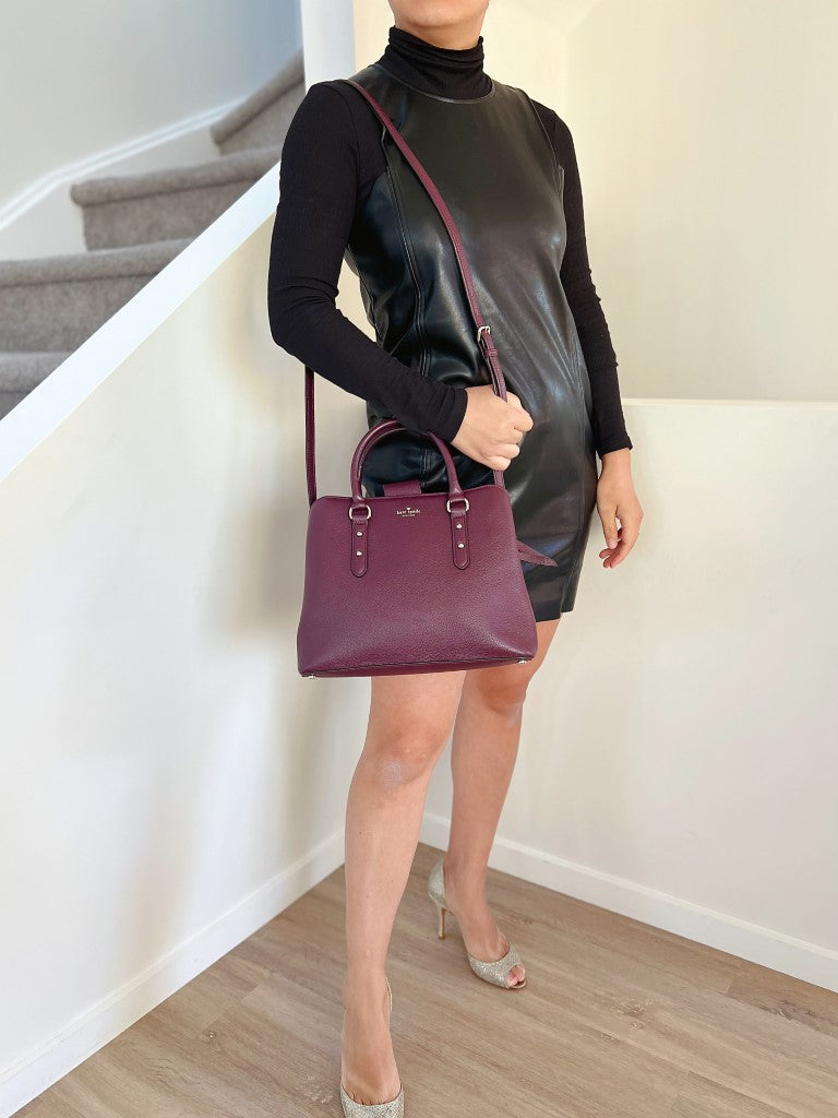 Kate Spade Burgundy Leather Triple Compartment 2 Way Shoulder Bag Like New