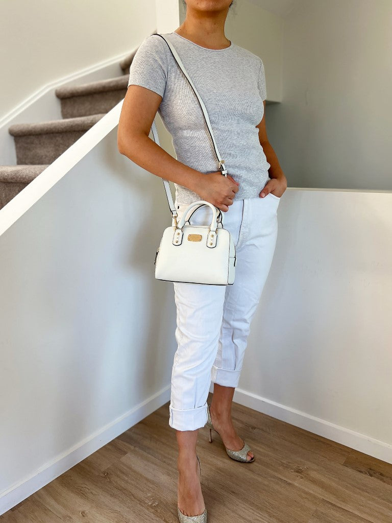 Michael Kors White Saffiano Leather Boston 2 Way Shoulder Bag