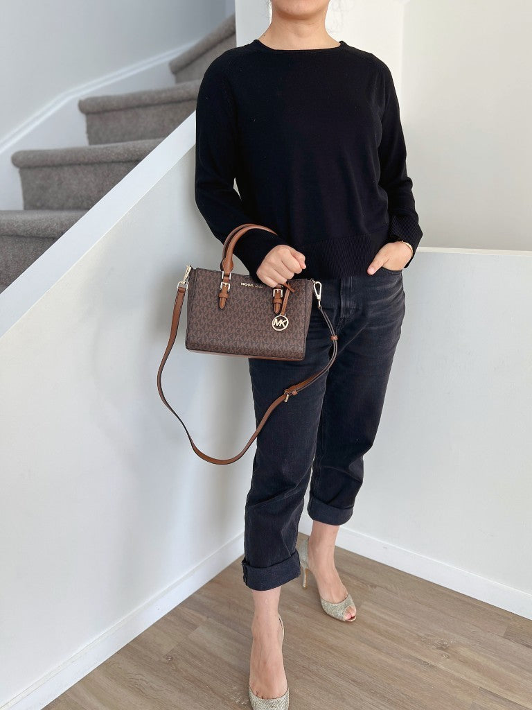 Michael Kors Caramel Leather Monogram 2 Way Shoulder Bag 2-in-1 Like New
