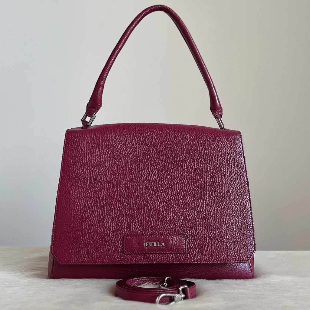Furla Baudoux Leather Front Logo 2 Way Shoulder Bag Excellent