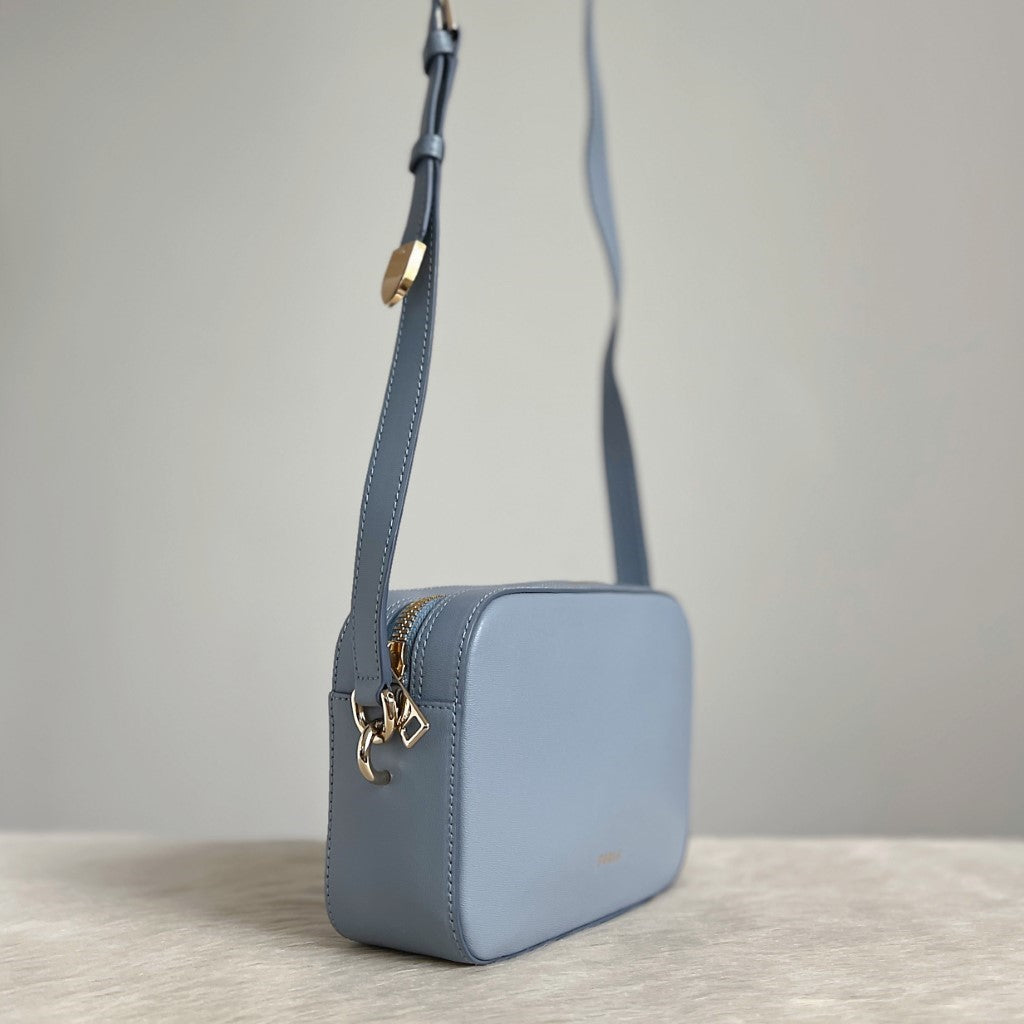 Furla Light Blue Leather Front Logo Camera Crossbody Shoulder Bag Like New
