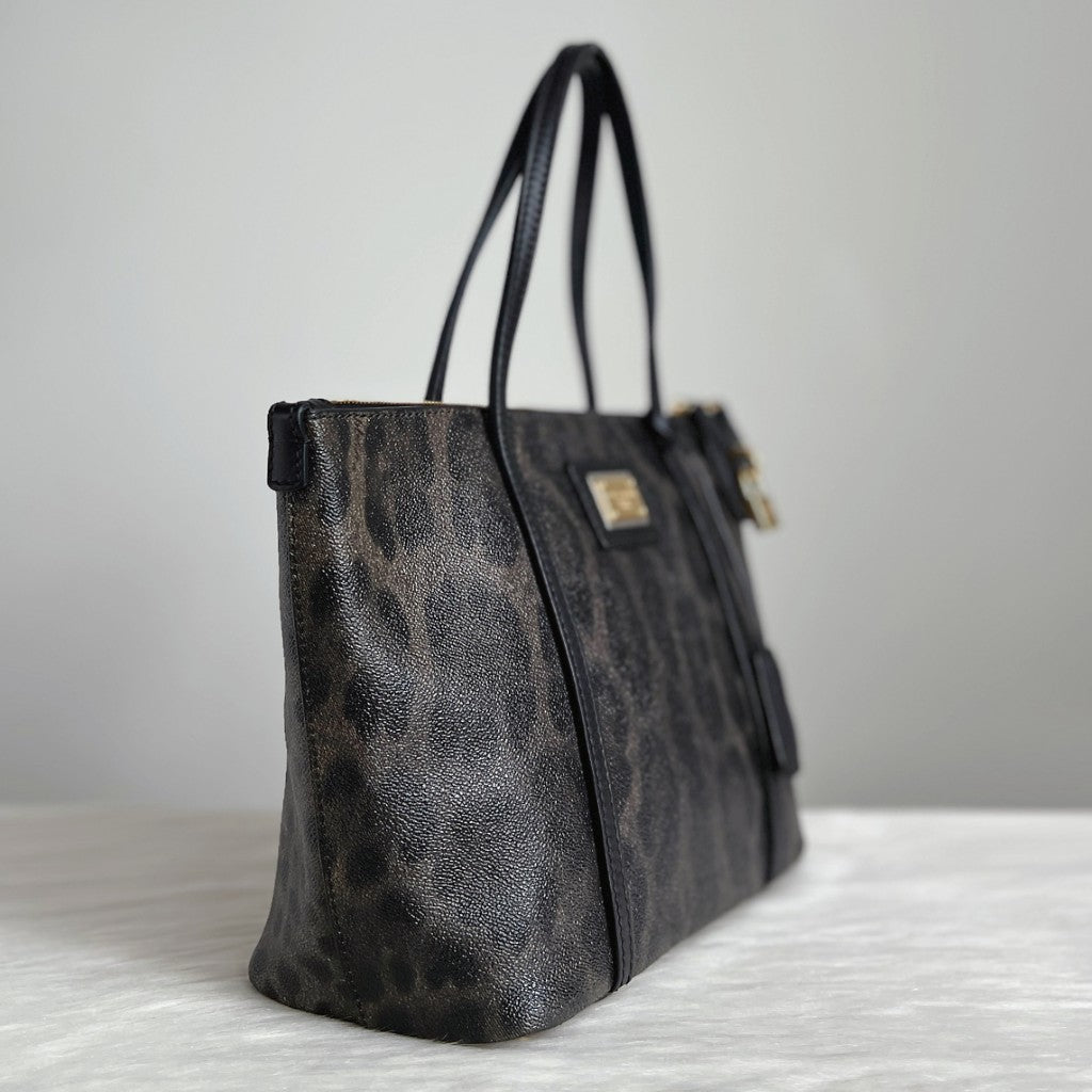 Dolce & Gabbana D&G Black Leather Leopard Pattern Tote Bag Like New