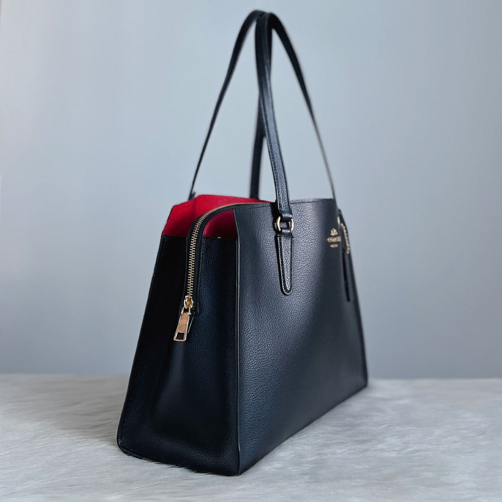 Coach Black Leather Triple Compartment Carryall Shoulder Bag Like New