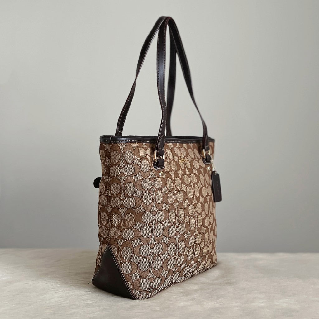 Coach Chocolate Jacquard Leather Monogram Shoulder Bag Excellent