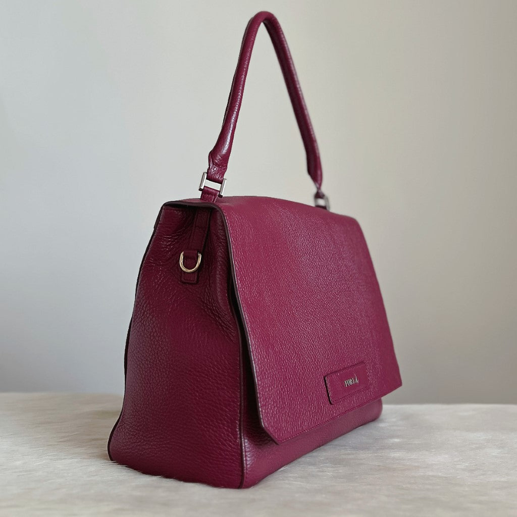 Furla Baudoux Leather Front Logo 2 Way Shoulder Bag Excellent