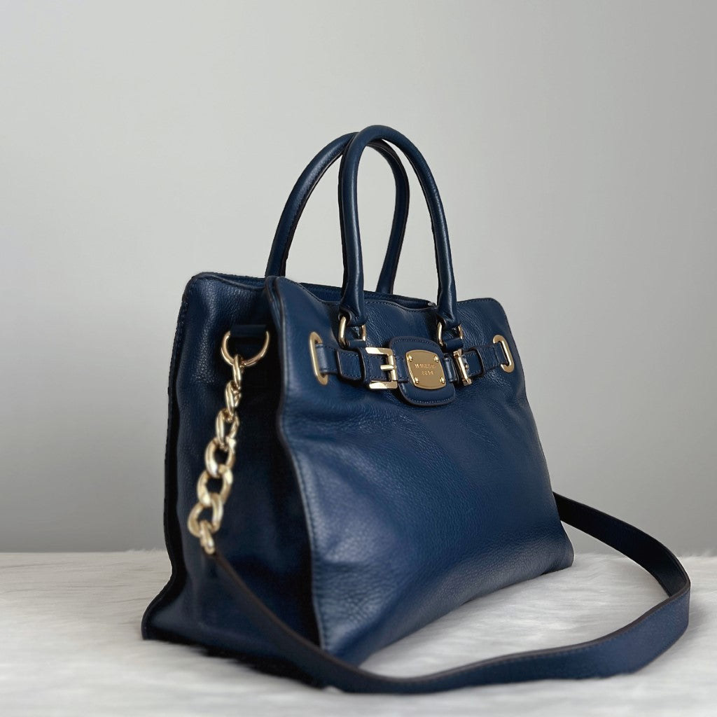 Michael Kors Navy Leather Hamilton 2 Way Shoulder Bag Excellent