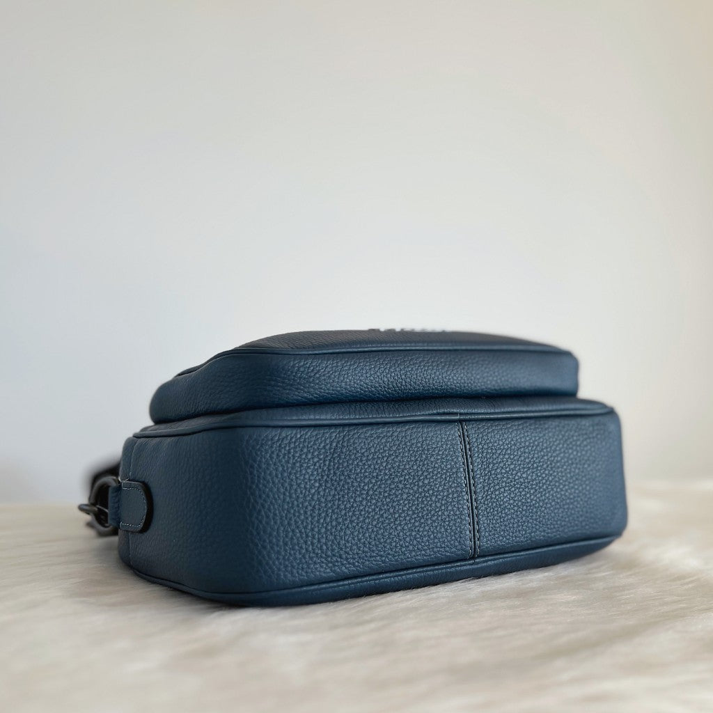 Coach Smoky Navy Leather Double Compartment Messenger Crossbody Shoulder Bag Like New