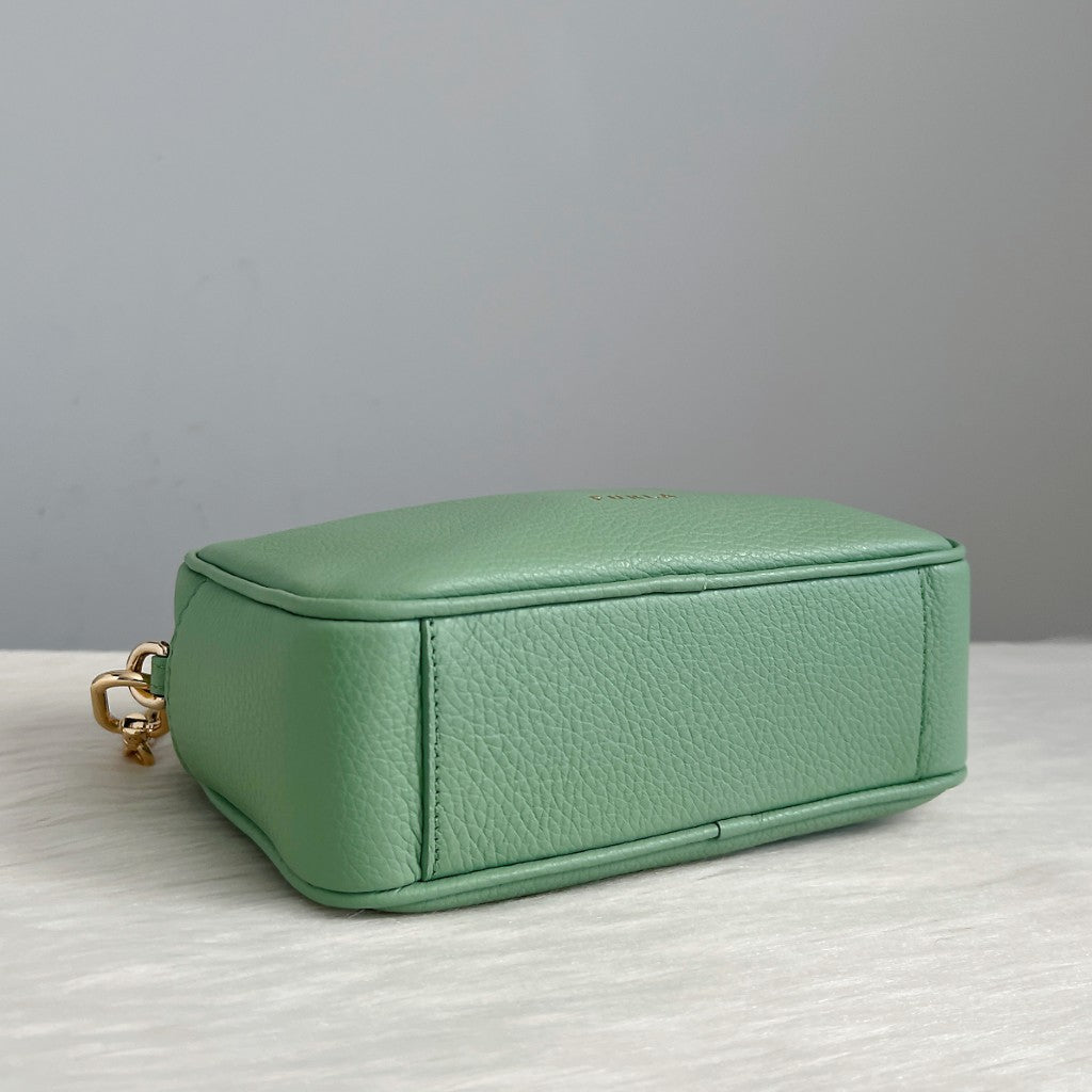 Furla Lime Leather Front Logo Camera Crossbody Shoulder Bag Like New