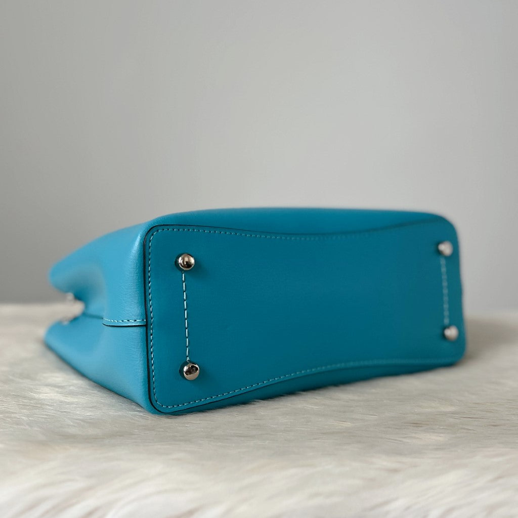 Coach Blue Leather Triple Compartment 2 Way Shoulder Bag Like New