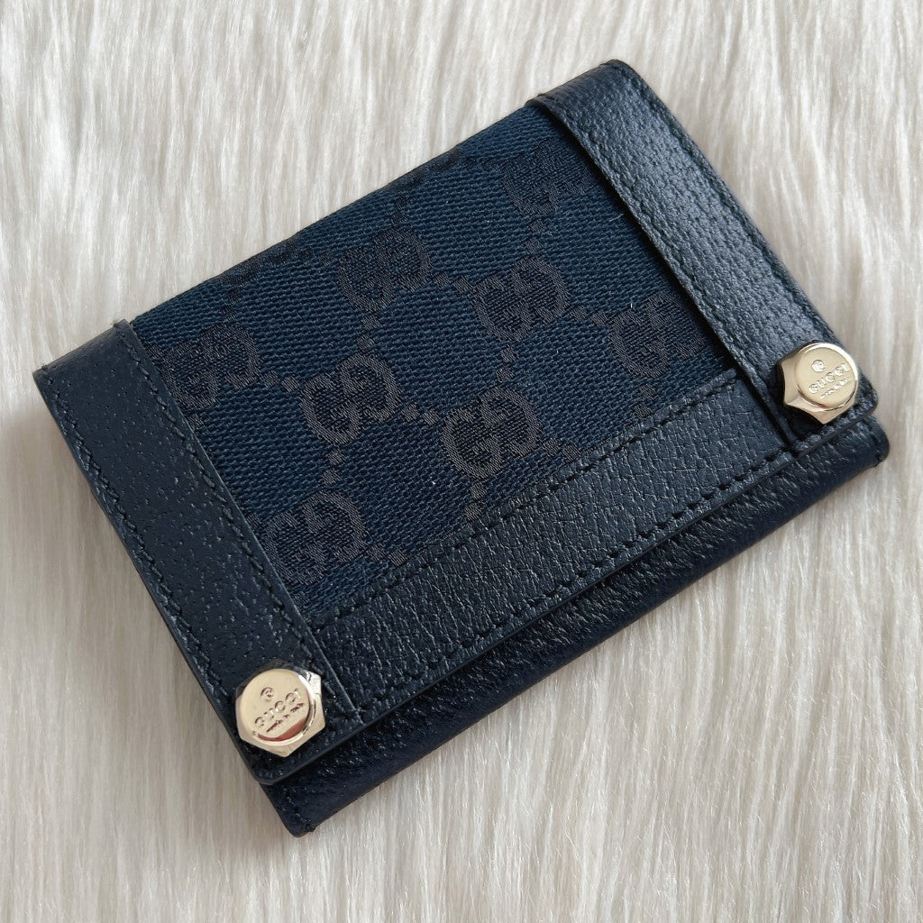 Gucci Black Leather GG Monogram Fold Card Holder Wallet Like New