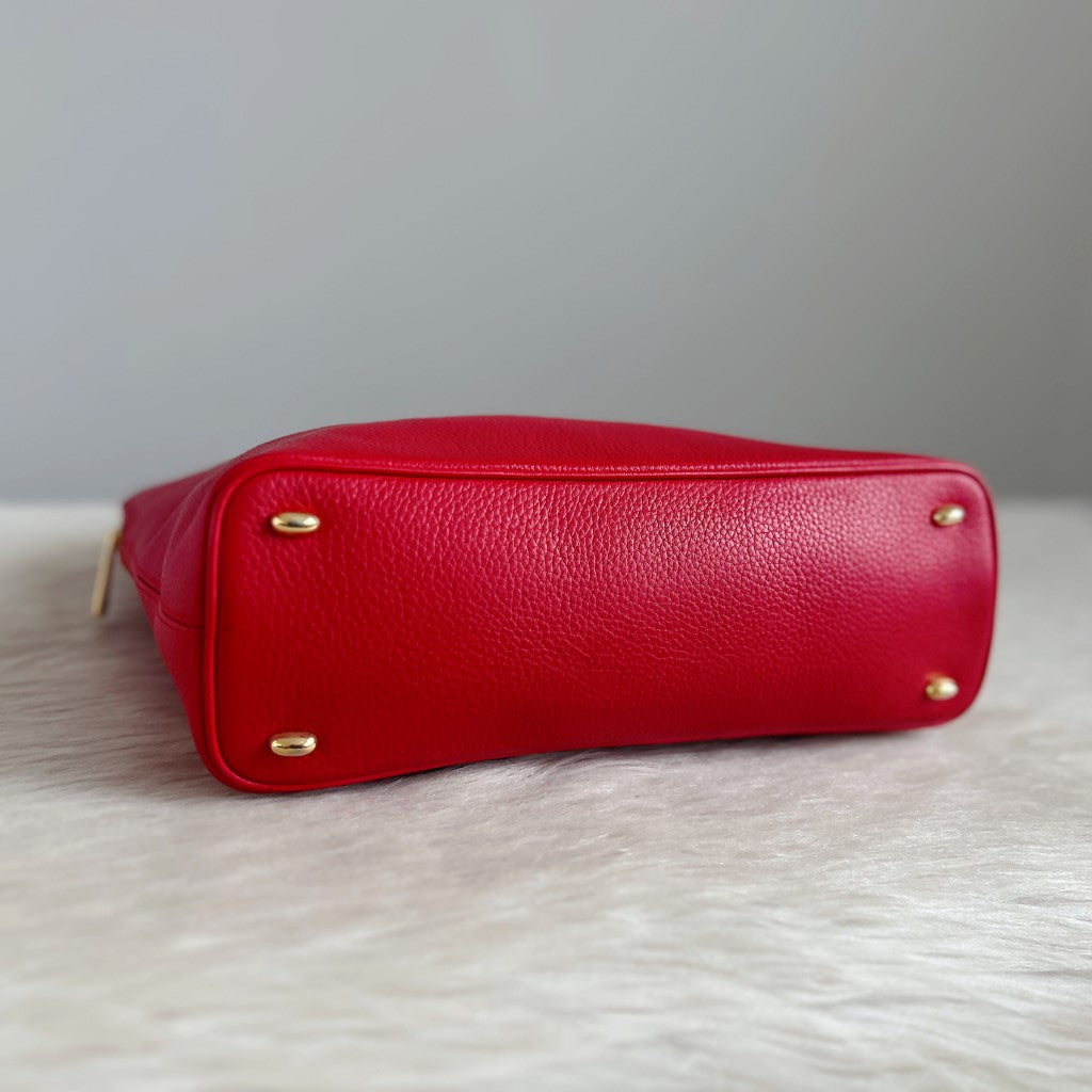 Celine Red Leather Front Ring Detail Shoulder Bag Excellent