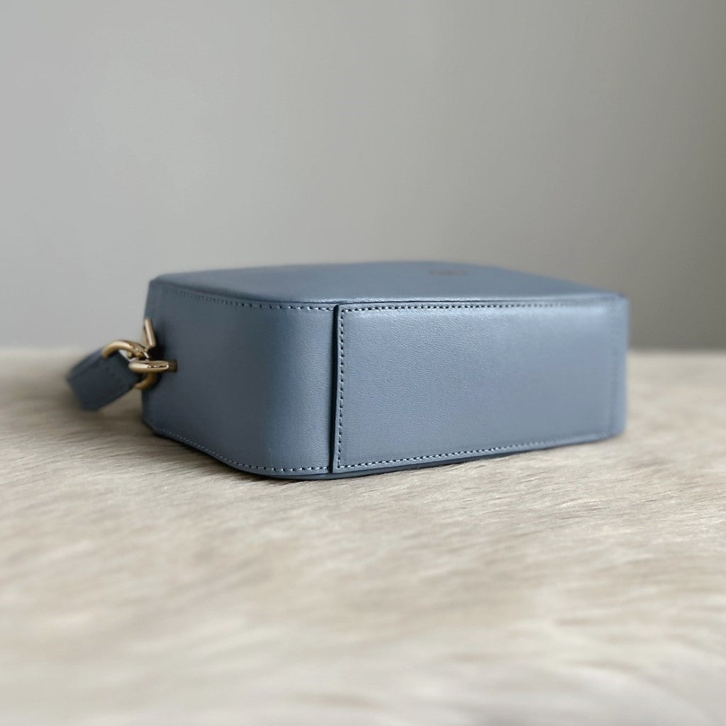 Furla Light Blue Leather Front Logo Camera Crossbody Shoulder Bag Like New