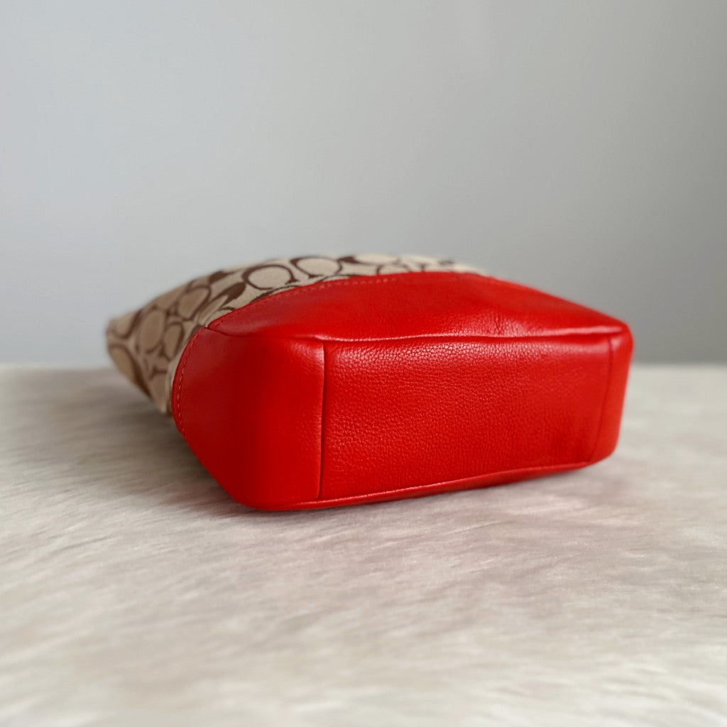 Coach Red Leather Monogram Slouchy 2 Way Shoulder Bag Excellent