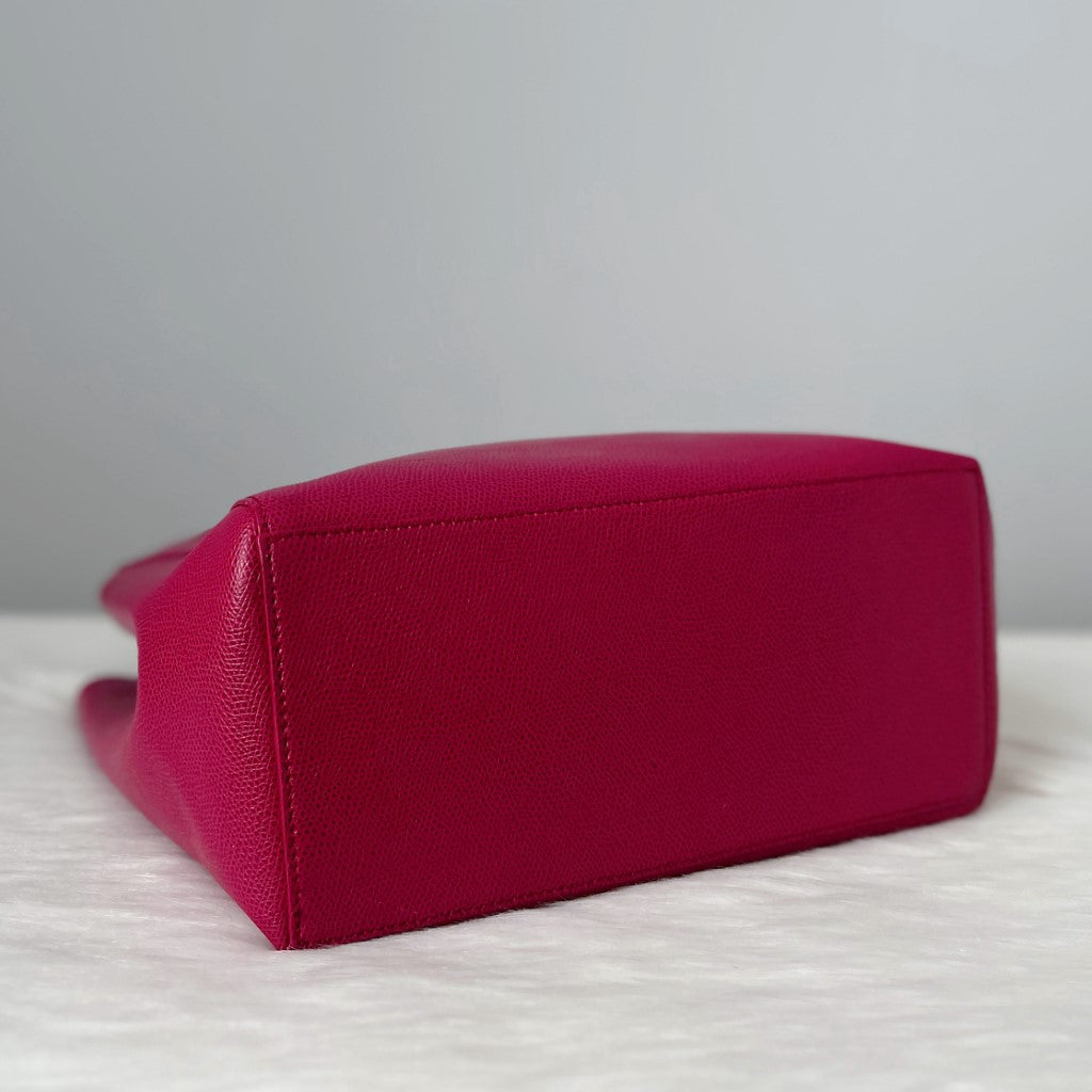 Furla Fuchsia Leather Triple Compartment Tote Bag Like New