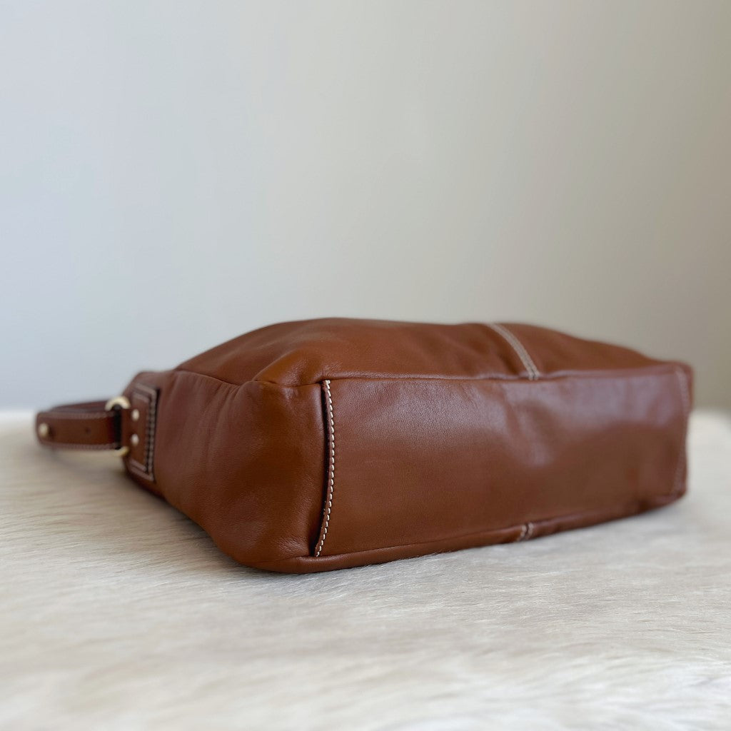 Kate Spade Caramel Leather Slouchy Front Buckle Shoulder Bag