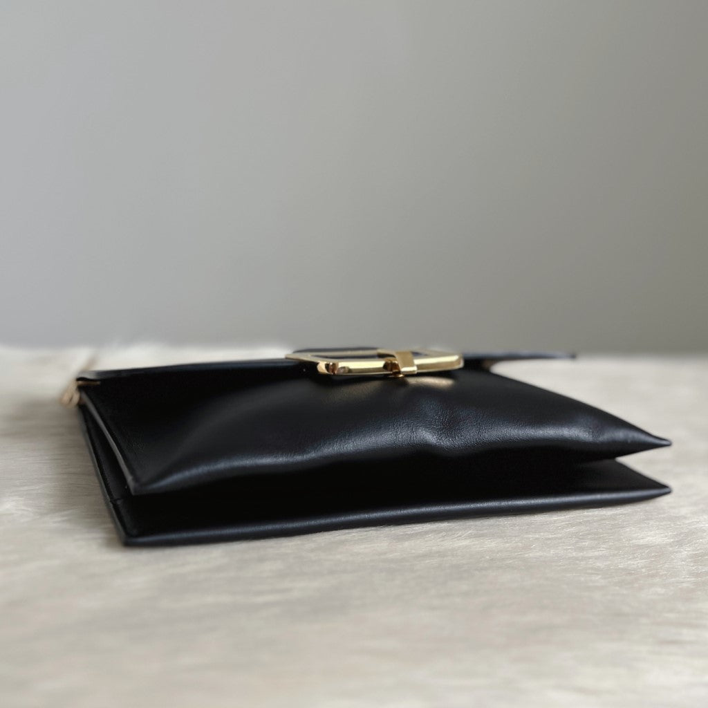 Bally Black Leather Chain Detail Double Compartment Shoulder Bag Excellent